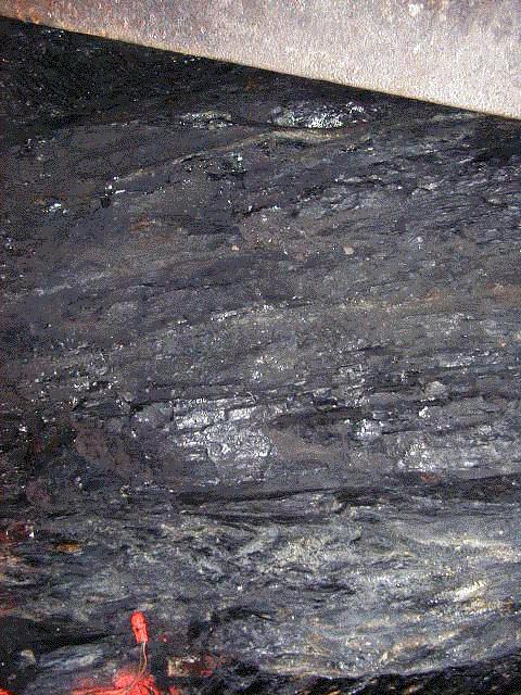 Banded anthracite forms the pillars along the main level of the mine.