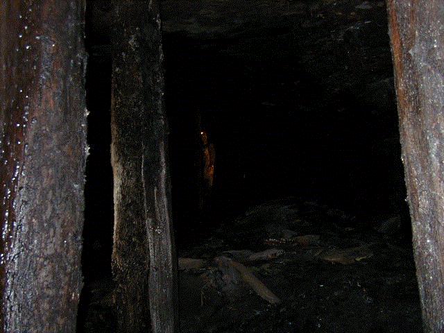 Looking up into a chamber driven updip from the landing.